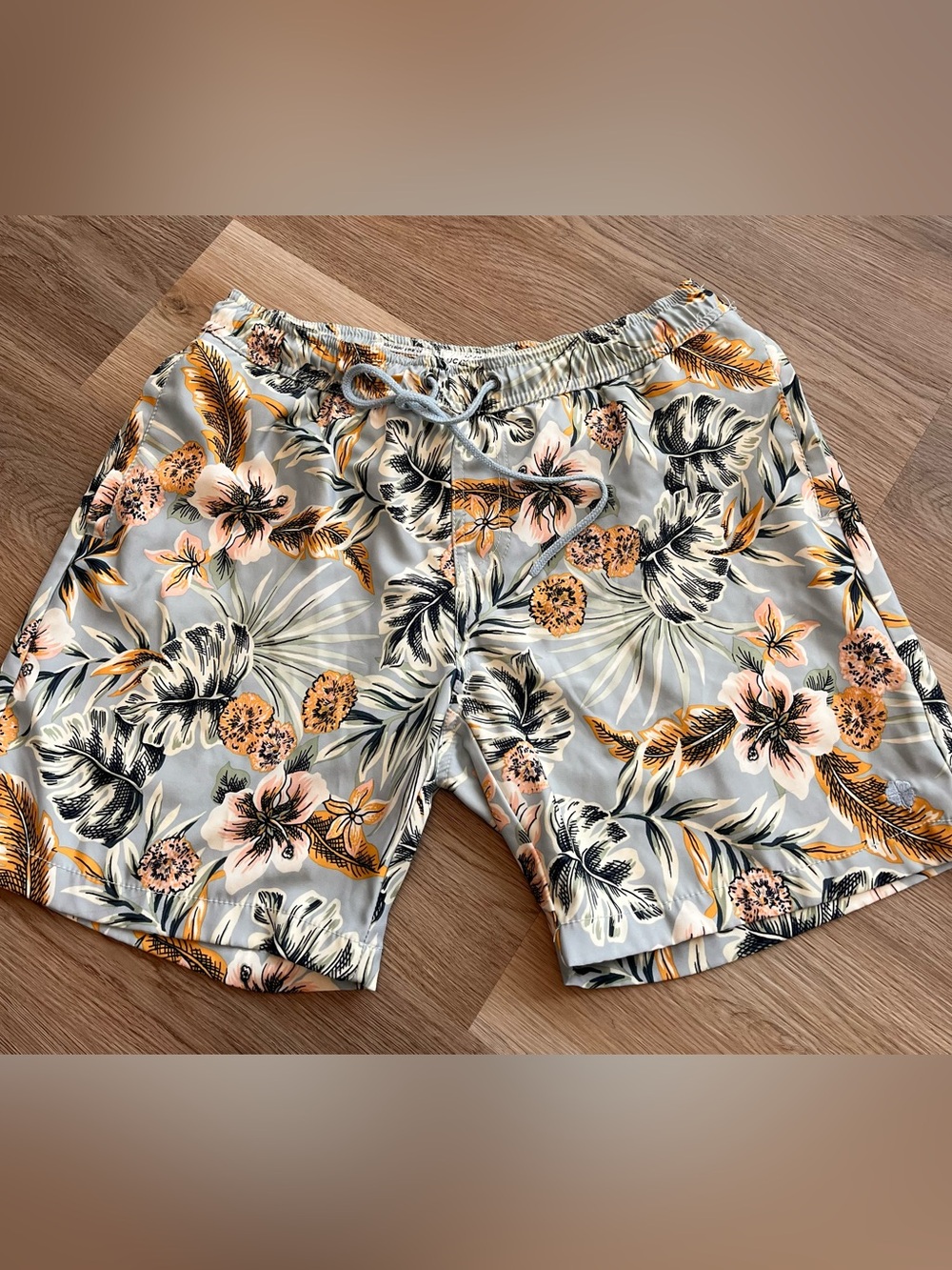 Lucky Brand Gray Swim Trunks with Orange Floral Print